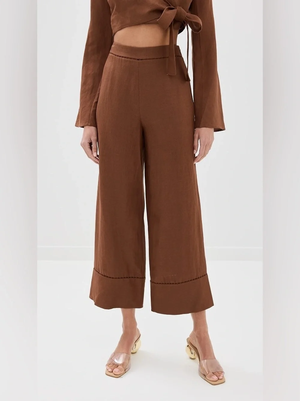 SIMKHAI Colley Cropped Straight Leg Pant in Bronze Size S